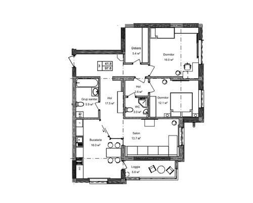 Apartment - 3 rooms - 97/m²